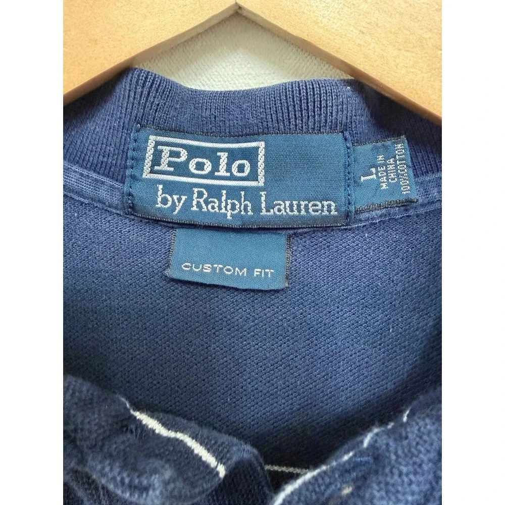 Polo Ralph Lauren Custom Fit Striped Polo Shirt Navy Blue Red Pony Large
